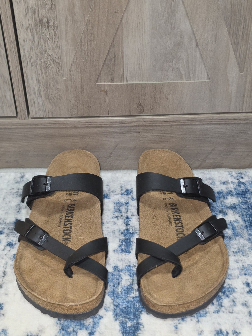 Birkenstock Black Leather Two-Strap Sandals